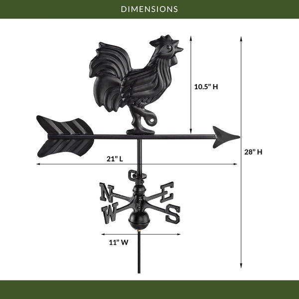 Good Directions Black Aluminum Rooster Cottage Weathervane