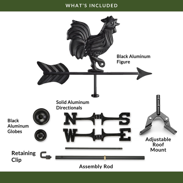 good directions Black Aluminum Rooster Cottage Weathervane