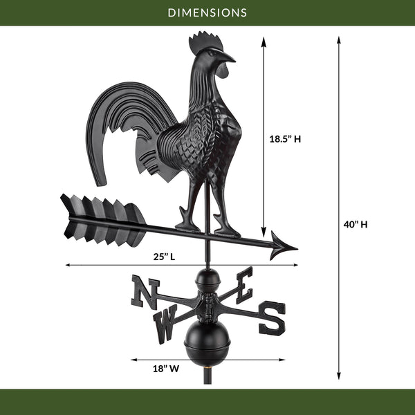 Good Directions Black Aluminum Rooster Standard Weathervane