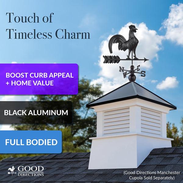 Good Directions Black Aluminum Rooster Standard Weathervane