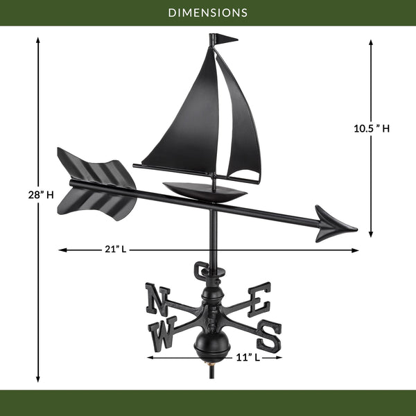 Good Directions Black Aluminum Sailboat Cottage Weathervane