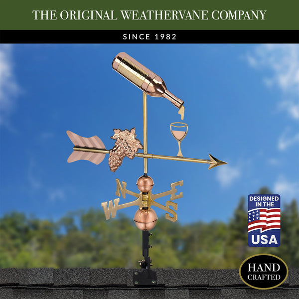 Good Directions Wine Bottle With Grapes & Glass Weathervane