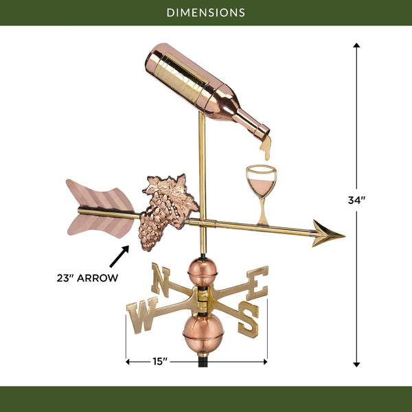 Good Directions Wine Bottle With Grapes & Glass Weathervane