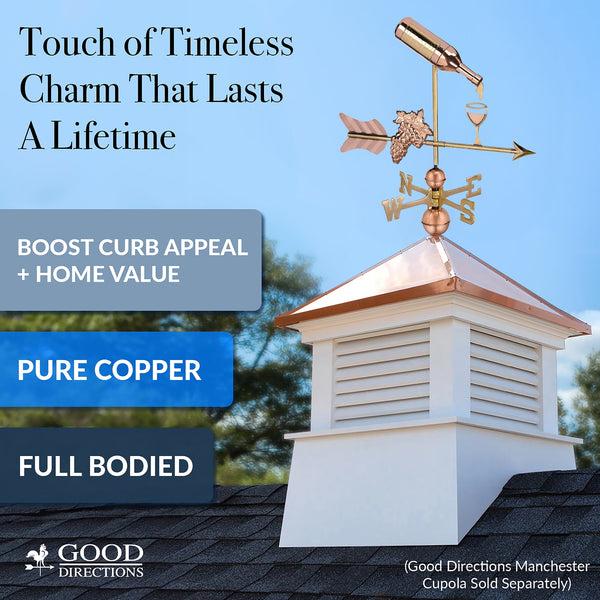 Good Directions Wine Bottle With Grapes & Glass Weathervane