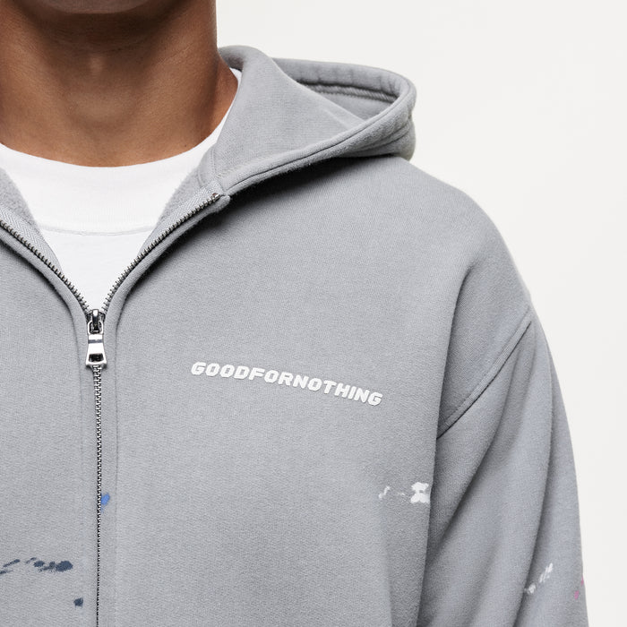 Good For Nothing Abstract Washed Grey Paint Hoodie (Final Sale)
