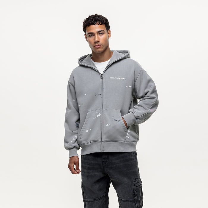 Good For Nothing Abstract Washed Grey Paint Hoodie (Final Sale)