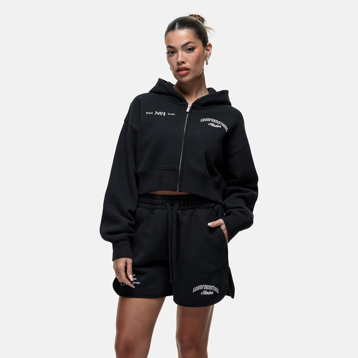 good for nothing Antiquity Washed Black Crop Zip Hoodie