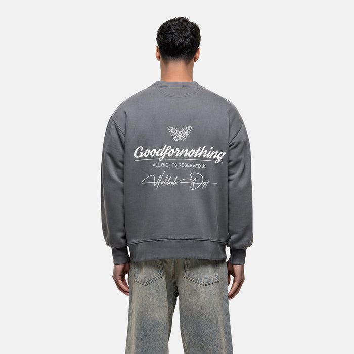 good for nothing Cult Butterfly Grey Washed Sweatshirt