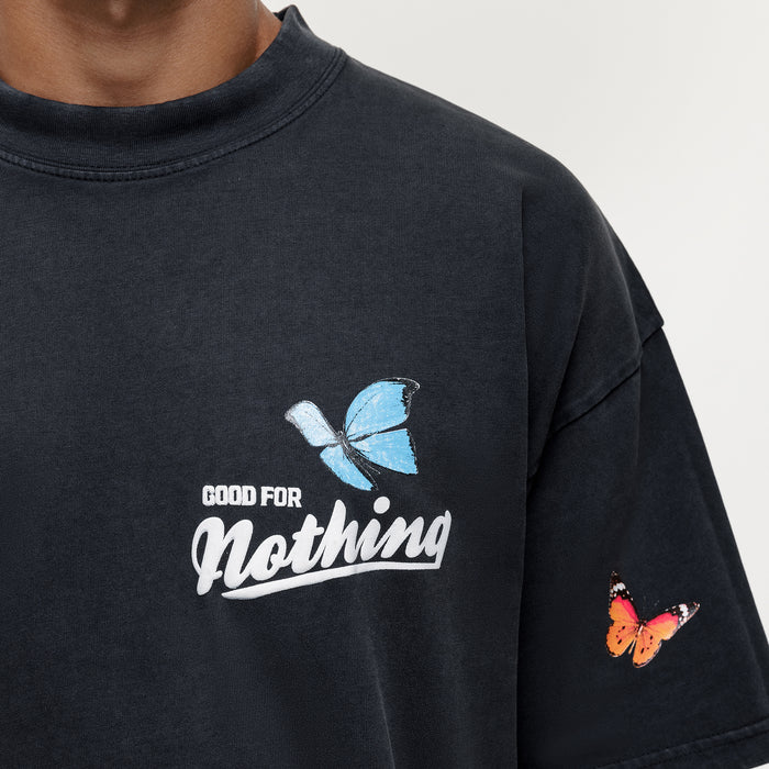 Good For Nothing Flight Butterfly Washed Black T-shirt
