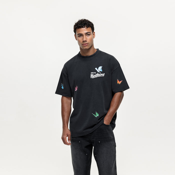 Good For Nothing Flight Butterfly Washed Black T-shirt