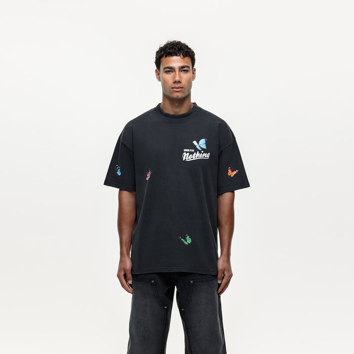 good for nothing Flight Butterfly Washed Black T-shirt