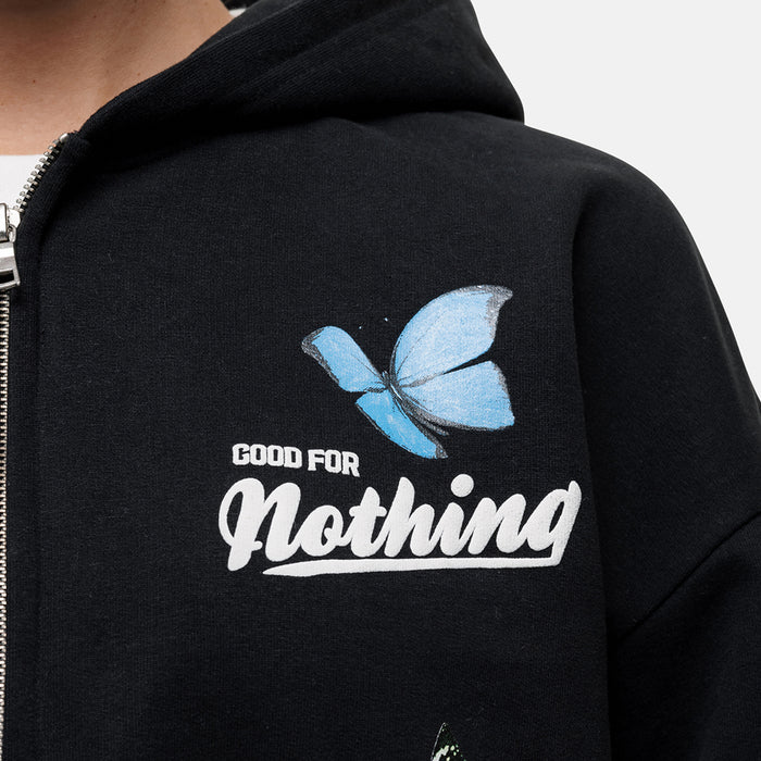 Good For Nothing Flight Washed Black Crop Zip Hoodie