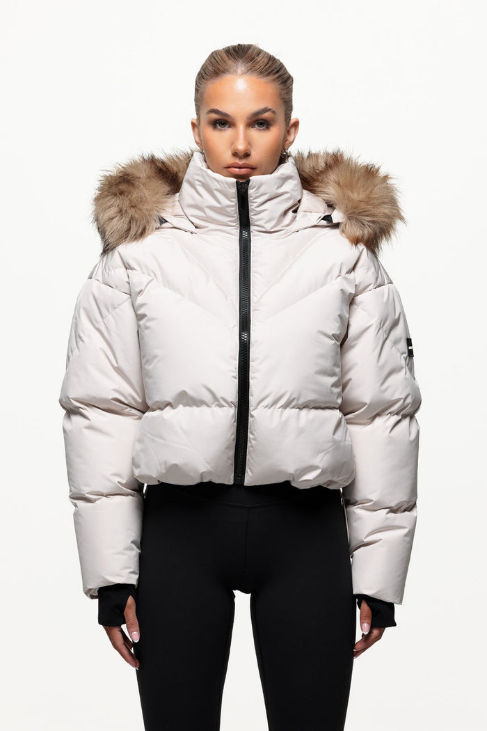 good for nothing Alps Faux Fur Cream Puffer Jacket