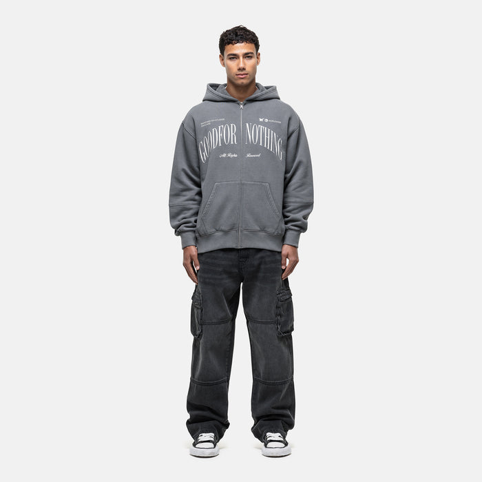 Good For Nothing Arch Washed Grey Zip Hoodie