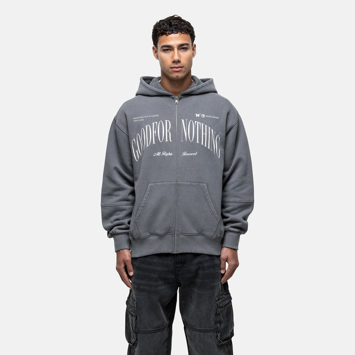 good for nothing Arch Washed Grey Zip Hoodie