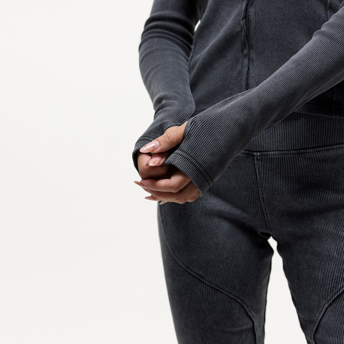 Good For Nothing Contour Acid Wash Ribbed Zip Top