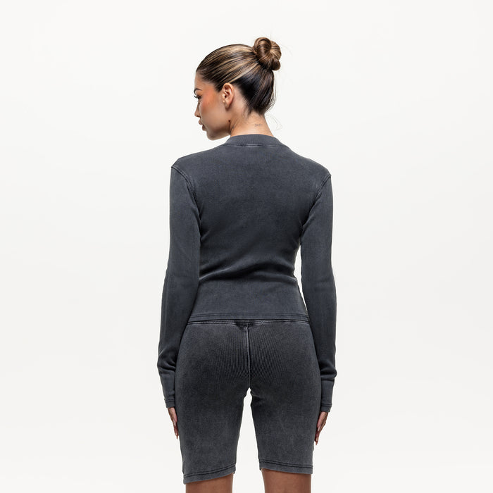 Good For Nothing Contour Acid Wash Ribbed Zip Top