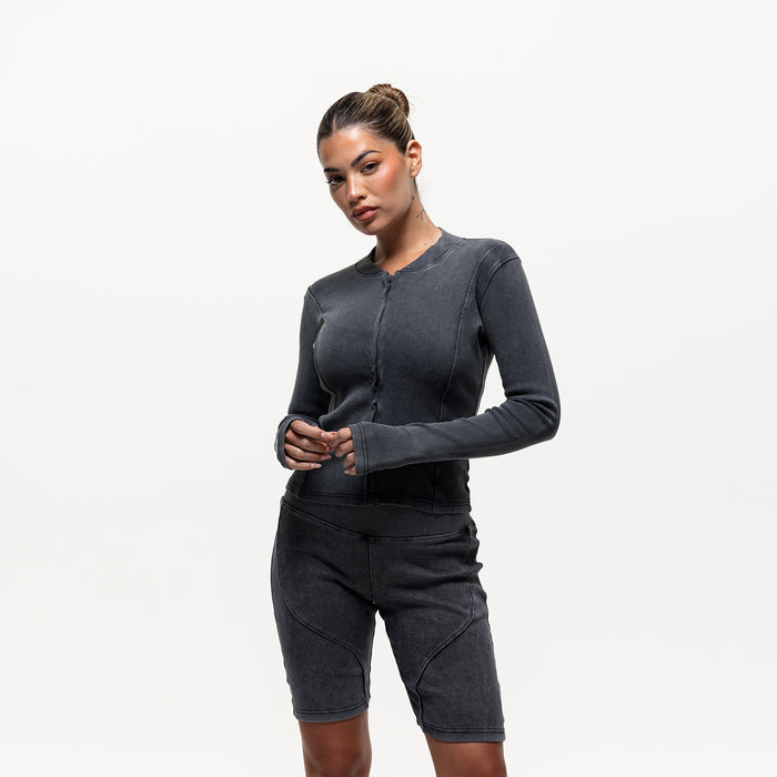 good for nothing Contour Acid Wash Ribbed Zip Top