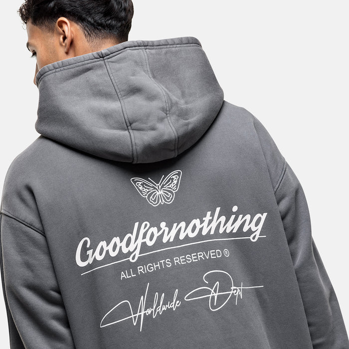 Good For Nothing Cult Butterfly Grey Washed Hoodie