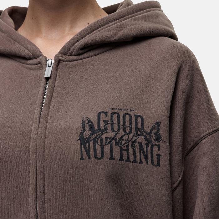 Good For Nothing Dakota Butterfly Taupe Zip Hoodie