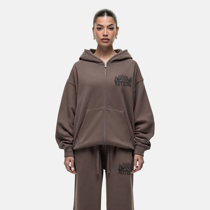 good for nothing Dakota Butterfly Taupe Zip Hoodie