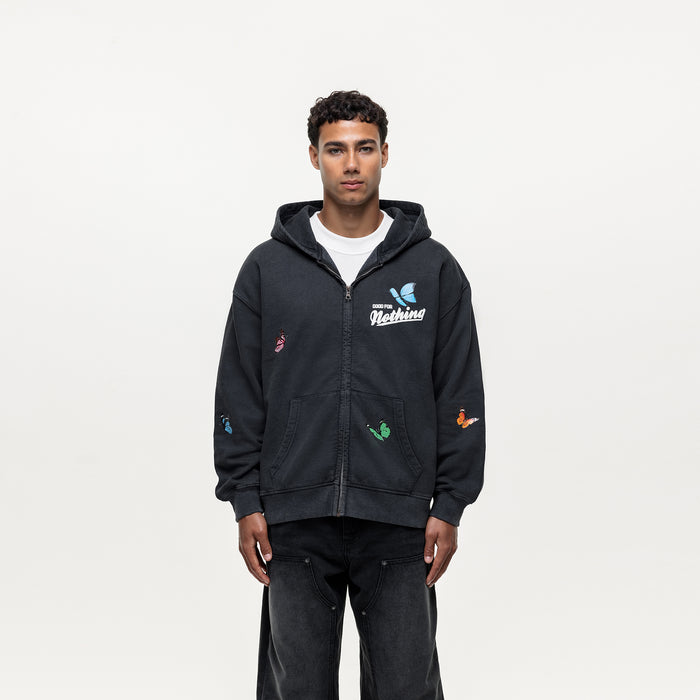 good for nothing Flight Washed Black Zip Hoodie