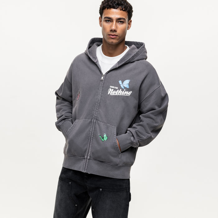Good For Nothing Flight Washed Grey Zip Hoodie