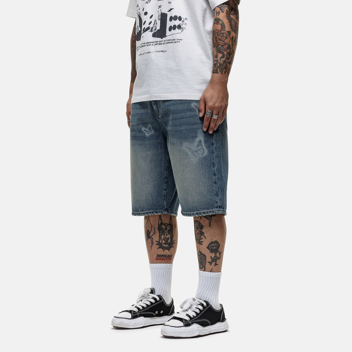 Good For Nothing Heavy Butterfly Blue Denim Shorts