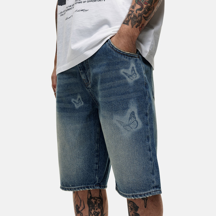 Good For Nothing Heavy Butterfly Blue Denim Shorts