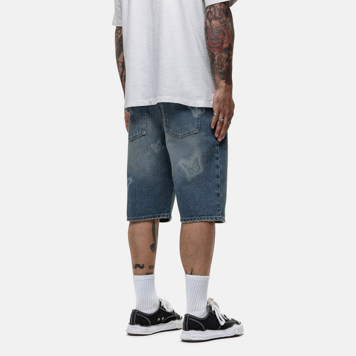 Good For Nothing Heavy Butterfly Blue Denim Shorts