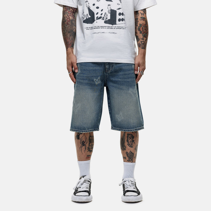 good for nothing Heavy Butterfly Blue Denim Shorts