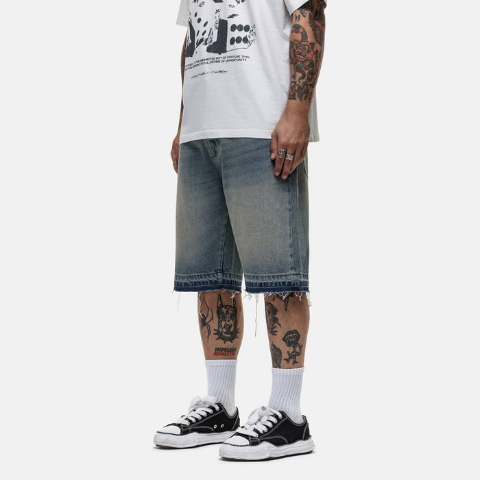 Good For Nothing Heavy Frayed Blue Denim Shorts
