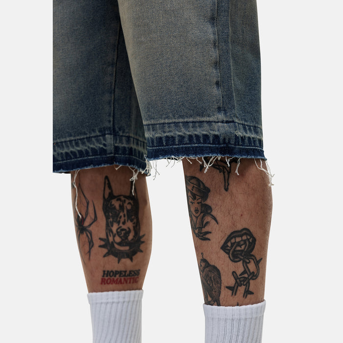 Good For Nothing Heavy Frayed Blue Denim Shorts