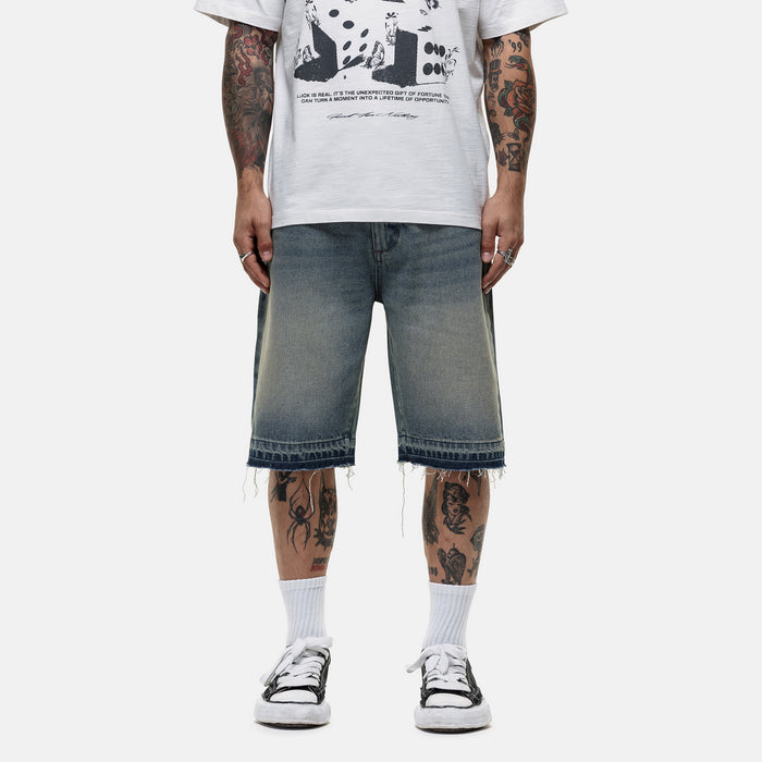 good for nothing Heavy Frayed Blue Denim Shorts