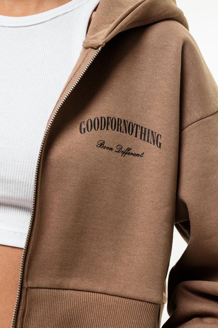 Good For Nothing Heritage Tan Cropped Zip Hoodie
