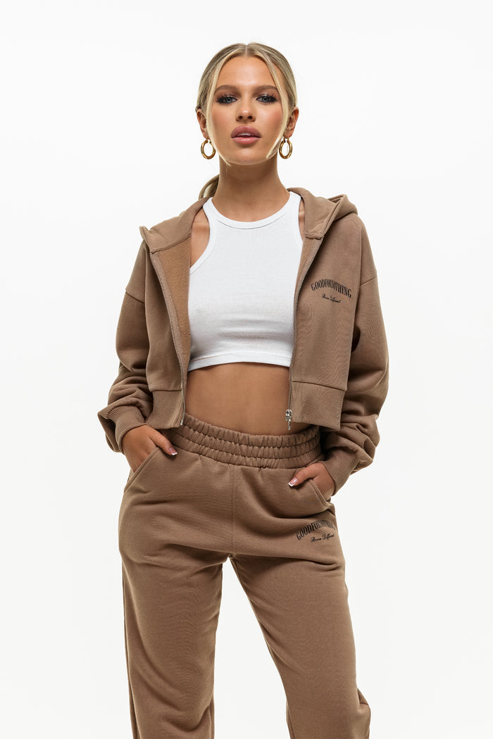 Good For Nothing Heritage Tan Cropped Zip Hoodie
