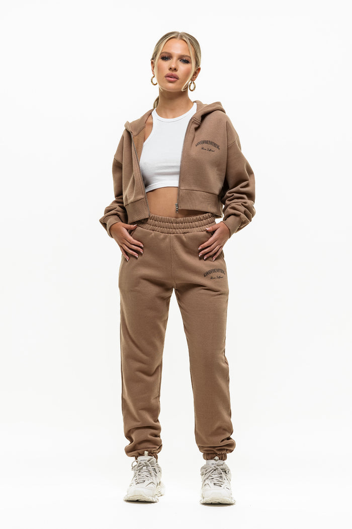 Good For Nothing Heritage Tan Cropped Zip Hoodie