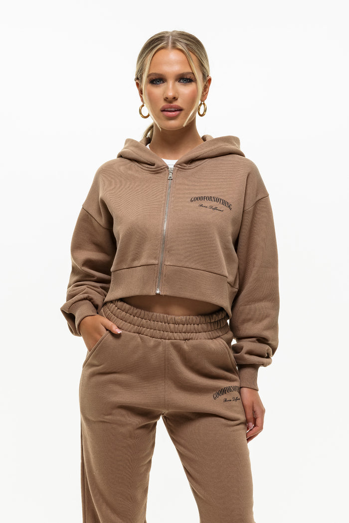 good for nothing Heritage Tan Cropped Zip Hoodie