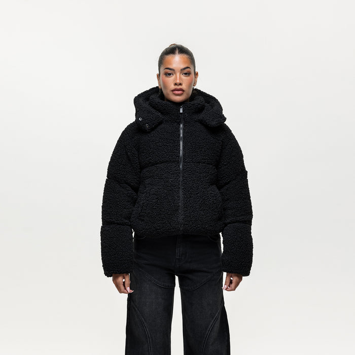 good for nothing Luxe Sherpa Black Puffer Coat