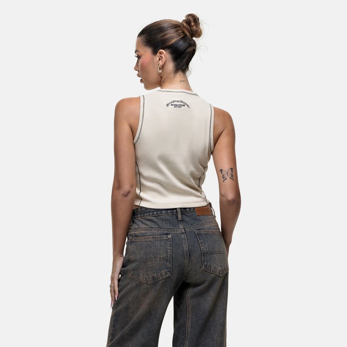 Good For Nothing Overlock Vintage White Vest Top