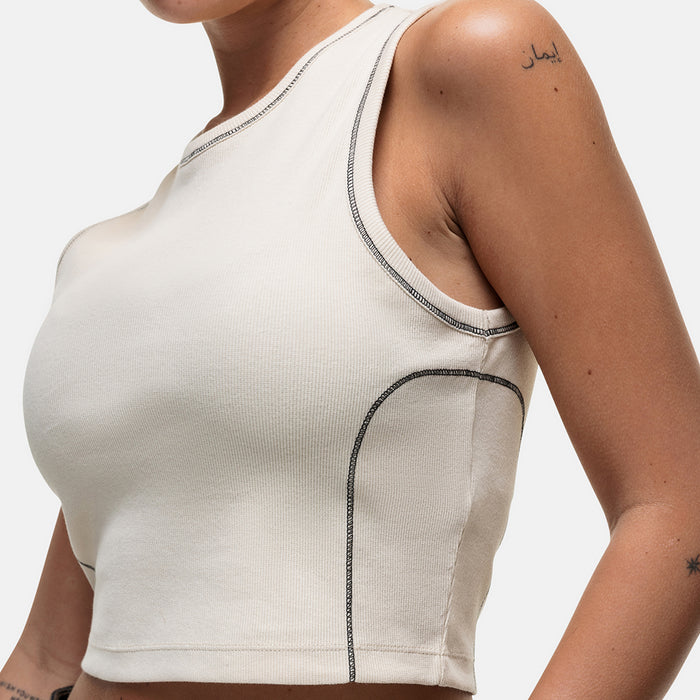 Good For Nothing Overlock Vintage White Vest Top