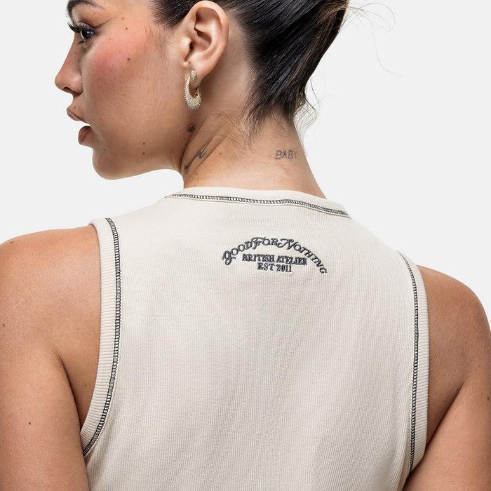 Good For Nothing Overlock Vintage White Vest Top