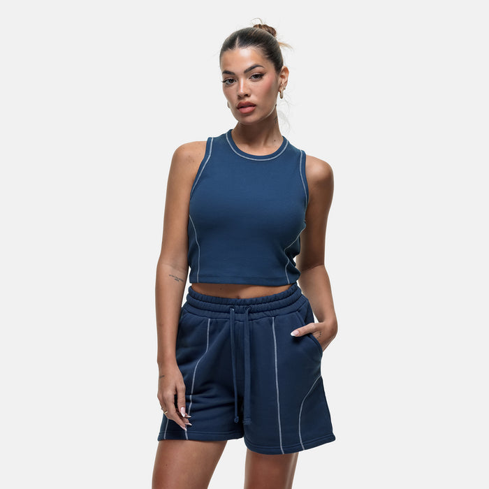 Good For Nothing Overlock Washed Blue Shorts