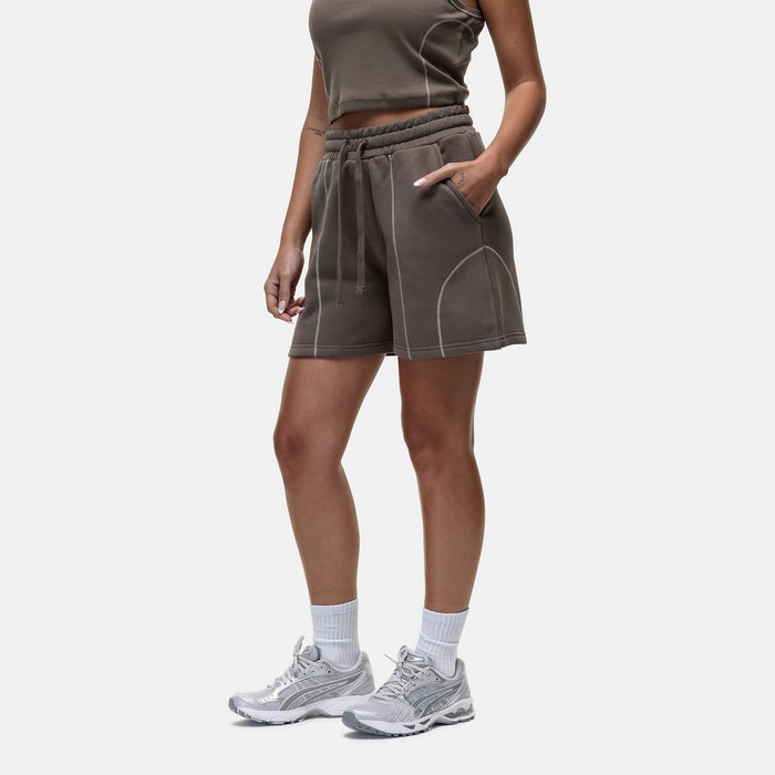 Good For Nothing Overlock Washed Taupe Shorts