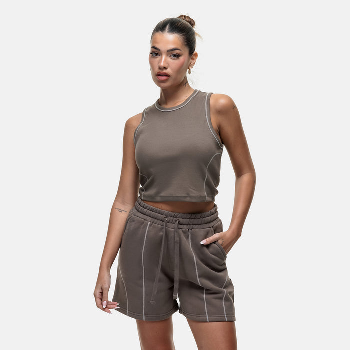 Good For Nothing Overlock Washed Taupe Shorts
