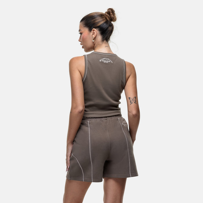 Good For Nothing Overlock Washed Taupe Vest Top