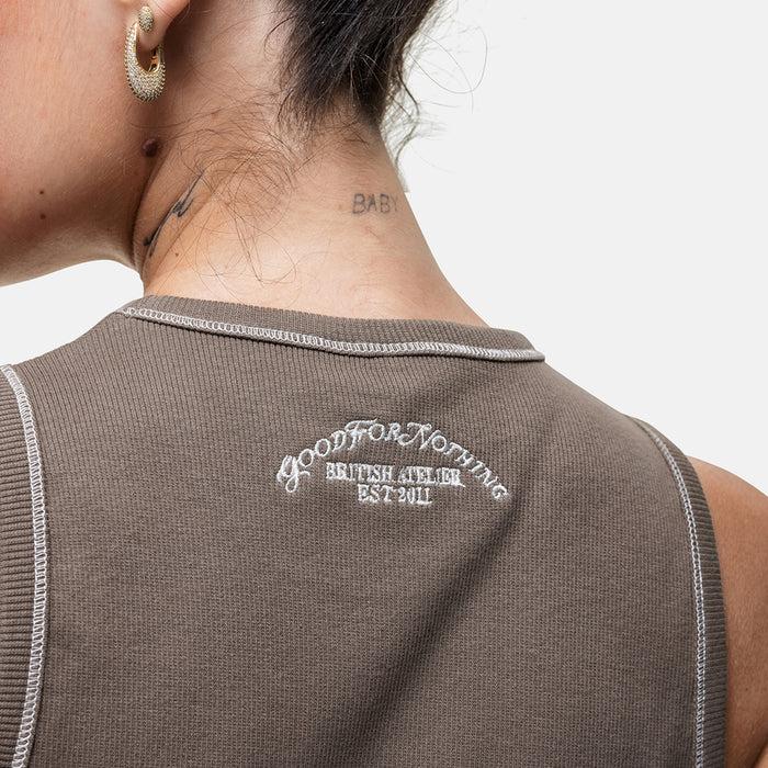 Good For Nothing Overlock Washed Taupe Vest Top