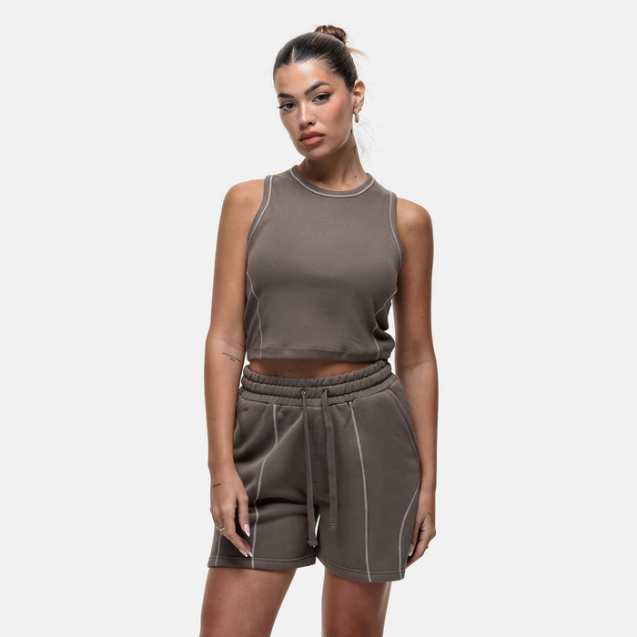 Good For Nothing Overlock Washed Taupe Vest Top