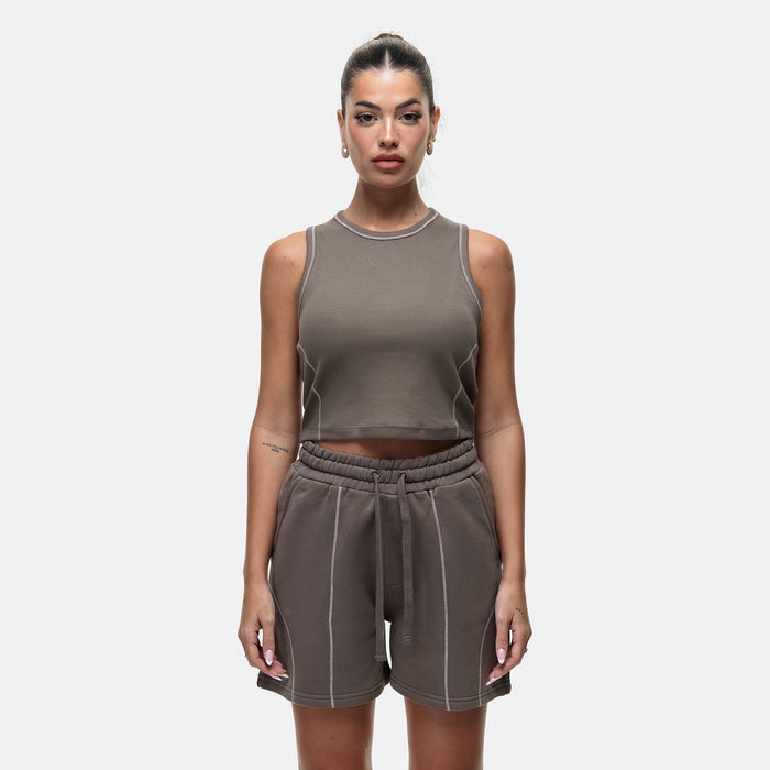 good for nothing Overlock Washed Taupe Vest Top
