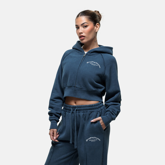 Good For Nothing Raw Seam Washed Blue Zip Hoodie